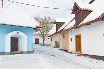 Sebechleby - The settlement of old vine cellar houses from middle Slovakia (Stara Hora) in winter.