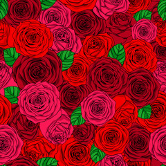 Valentine's day pattern of rose buds and leaves. Vector illustration, eps 10.