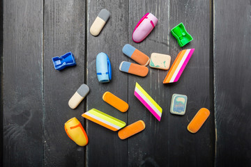 Group of erasers, closeup