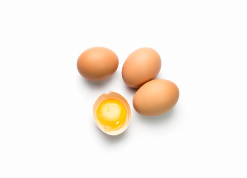 egg on white background with egg is broken