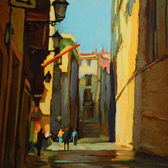 cityscape barcelona, ??spain, oil painting on canvas, illustrati - 133920192