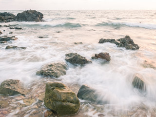Sea beach with wave vintage tone long exposure