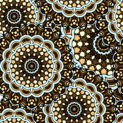 Mandala texture in bright colors. Seamless pattern on indian style. Abstract vector background