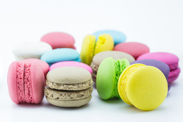 Fototapeta na wymiar colourful french macaroons or macaron on white background