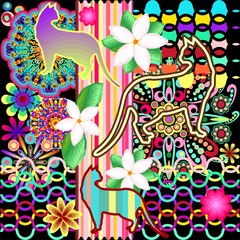 Mandalas, Cats & Flowers Fantasy Pattern 