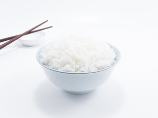 Rice isolated with wood chopsticks isolated