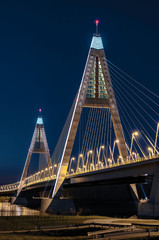 Fototapeta na wymiar The illuminated Megyeri Bridge, Budapest