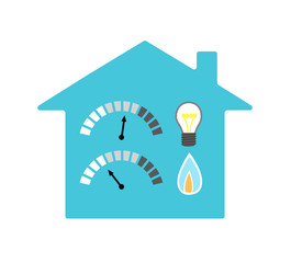 Vector image of a house with light bulb, gas flame and indicators