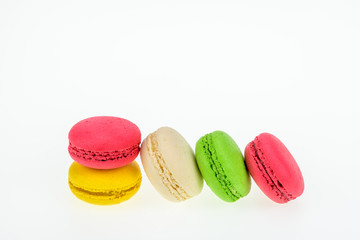 Colourful and sweet Macaroon or macaron on white background.