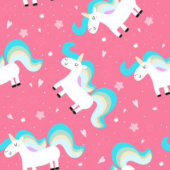 cute unicorn on a pink backgroun. vector pattern