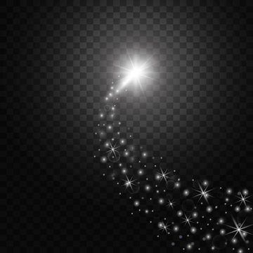 A bright comet with large dust. Falling Star. Glow light effect. Vector illustration