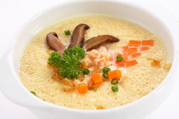 Steamed Egg with shrimp on white Background.