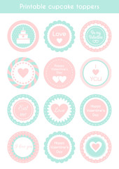 Set of cupcake toppers for Valentine's day party