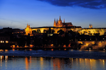 Charles Brigde and Prague Castle in the evening