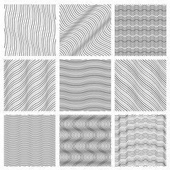 Geometric wavy pattern set. Curved lines streep vector simple wave backgrounds