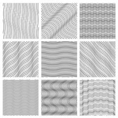 Fotobehang Geometric wavy pattern set. Curved lines streep vector simple wave backgrounds © K3Star