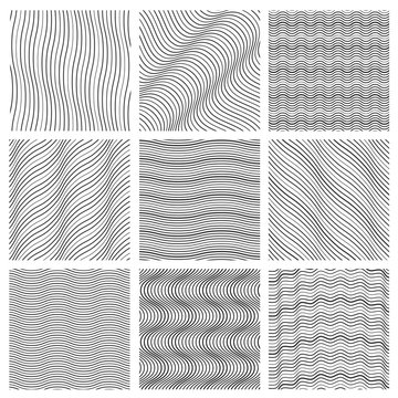 Geometric wavy pattern set. Curved lines streep vector simple wave backgrounds