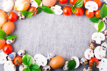 Top view of food ingredients for cooking as a frame