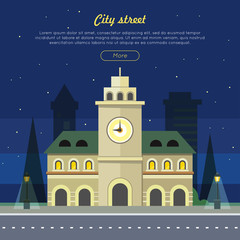 Naklejka premium Urban City Illustration at Night Time. Building