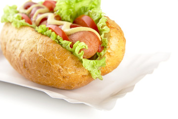 Hotdog on the tray on white background