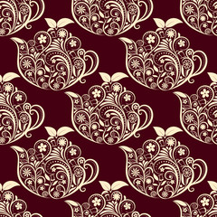 Seamless Floral Teapot Pattern