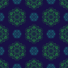 Vector Seamless Green Blue Floral Mandala Pattern