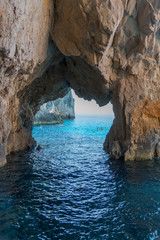 Beautiful Blue Caves in Zakynthos Greece
