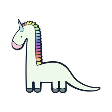 Unicorn + Dinosaur Character  Funny Colorful Imagination Vector Illustration