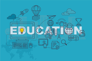 Education web page banner concept with thin line flat design
