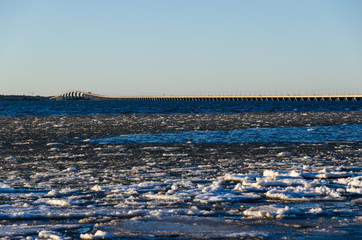 Winter view at the Oland bridge in Sweden