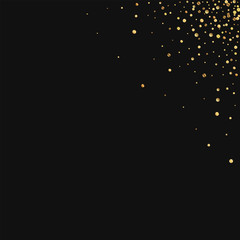 Gold confetti. Top right corner gradient on black background. Vector illustration.