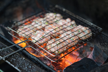 Barbecue meat on coal fire. The ingredient of 