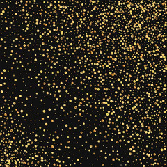 Gold confetti. Random scatter on black background. Vector illustration.