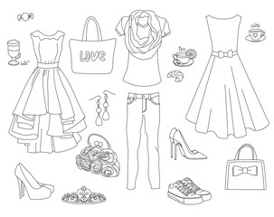 Fashion coloring book set. © nataliiamiethe