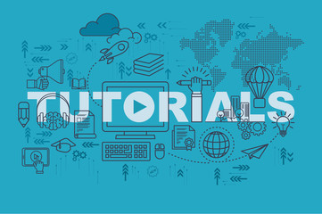 Tutorials web page banner concept with thin line flat design