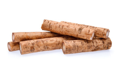 Burdock roots isolated white background.