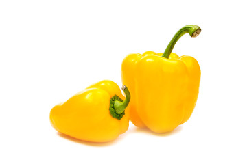 peppers with white background. Cut in half with slices