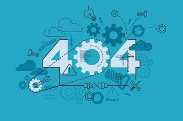 404 error website banner concept with thin line flat design