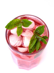 fruity lemonade with ice on a white background