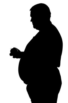 recommend clip art: silhouette of a man with overweight with an apple in his hand