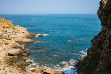 Fototapeta na wymiar Ocean view at The Cliff of Stone Plates Da Dia (Ghenh Da Dia) in Central Vietnam