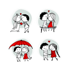 Couple in love kissing, valentine sketch for your design