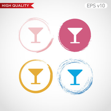 Colored icon or button of alcohol glass symbol with background