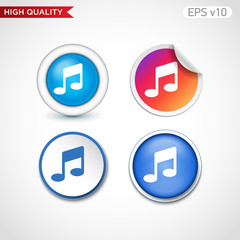 Colored icon or button of music symbol with background