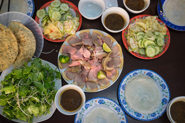 Cau Mong barbequed veal is as famous as Quang noodle in Da Nang and Quang Nam, Vietnam. It is also called with familiar name “Cau Mong rare veal