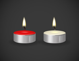 Red and white love Candle flame fire light isolated. Realistic p