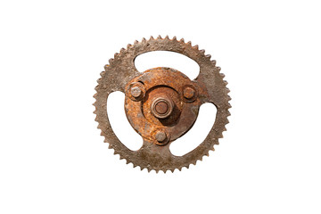old rusty gear isolated on white background.