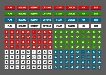 Flat buttons for creating video games set 8
