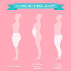 3 types of obesity. Female figure in profile