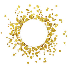 White round card on scattered gold confetti